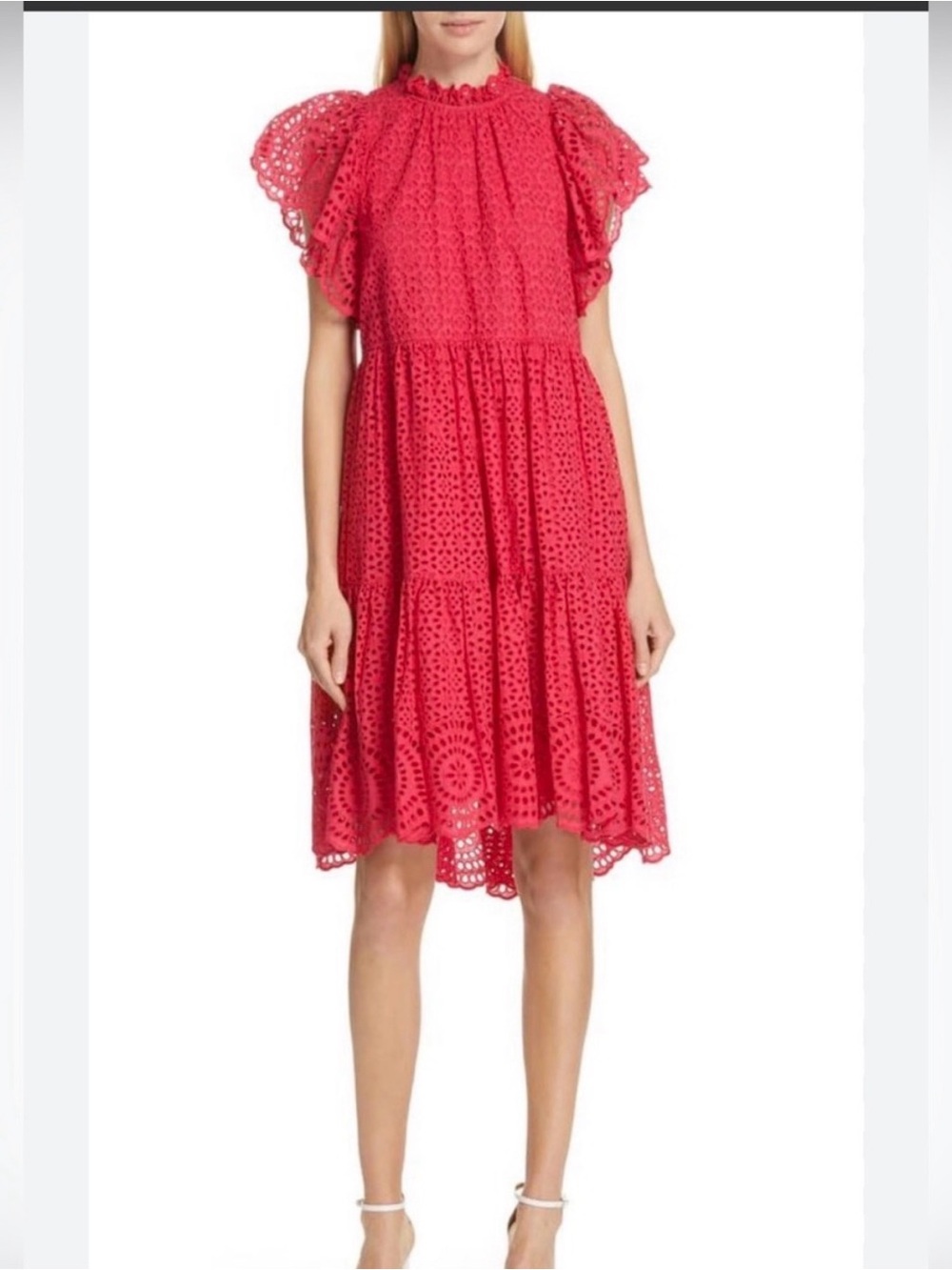 Ulla Johnson  Eyelet Knee-Length Dress Mock Neck Knee-Length Dress  Pink | Size: